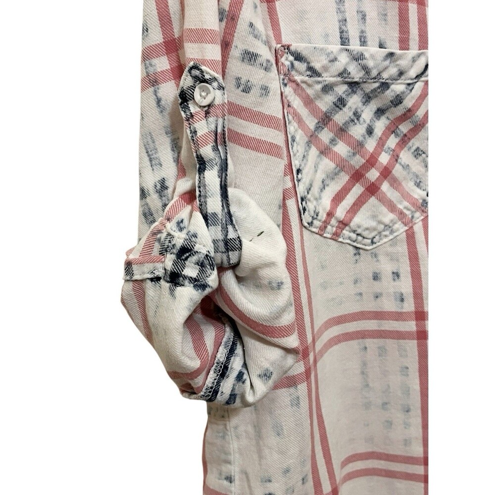 Anthro CLOTH & STONE Plaid Button Front Shirt Faded Red White Blue Roll Tab S - Picture 4 of 7
